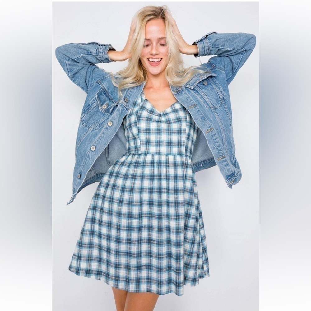 GILLY New plaid summer dress with tie in the back